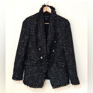 Rachel Zoe Tweed Fringe Double Breasted Blazer Size M